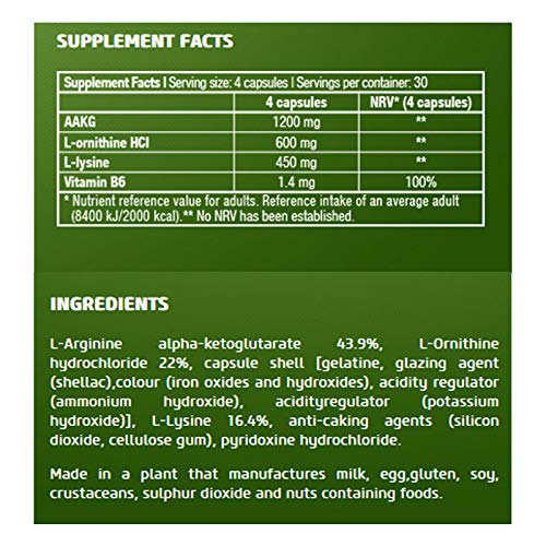 BIOTECH USA Food Supplement 120 Caps. | Arginina | Ornitina | Lisina | Crecimiento muscular y bombeo muscular de Hormone Support BIOTECH USA Food Supplement 120 Caps. | Arginina | Ornitina | Lisina | Crecimiento muscular y bombeo muscular de Hormone Support