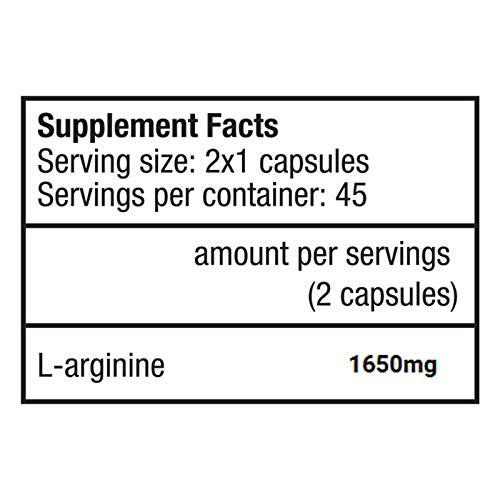 BIOTECH USA L-ARGININE 90 Cápsulas | 1,650 mg por porción | Bombas musculares y crecimiento muscular | Complemento alimenticio | NO Booster