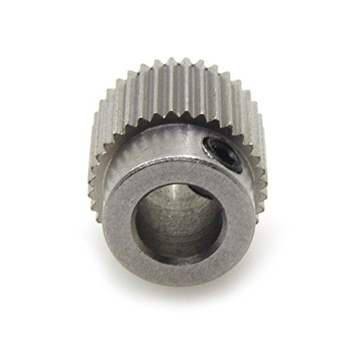 BIQU - Polea extrusora de 36 dientes de diámetro de 5 mm de latón para filamentos de impresora 3D de 1,75 mm y 3 mm (paquete de 5 unidades) (acero inoxidable)