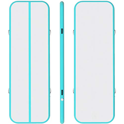 Bisujerro Colchoneta Hinchable para Gimnasia Colchoneta para Volteretas Inflable Tumbling Mat Colchoneta Hinchable para Volteretas para Hogar, Gimnasio, Parque SIN Bomba Azul Claro (600x100x10CM)
