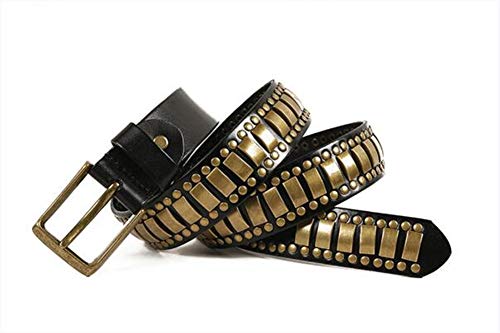 BJHIOJ Cinturón De Cintura Unisex Estilo Tachonado con Tachuelas Cuero De Roca Remache Dorado Vintage Cinturón De Cuero Genuino Hip Hop con Hebilla,Negro,105cm BJHIOJ Cinturón De Cintura Unisex Estilo Tachonado con Tachuelas Cuero De Roca Remache Dorado Vintage Cinturón De Cuero Genuino Hip Hop con Hebilla,Negro,105cm