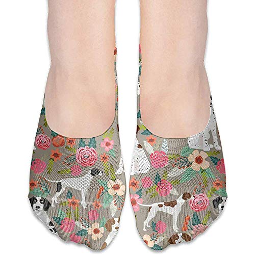 BK Creativity Calcetines De Algodón,Cojín Unisex Algodón Atlético Antideslizante Corte Bajo Forro Plano Calcetines Sin Espectáculo - Puntero Inglés Florals Blancos Reducido 2,20Cm