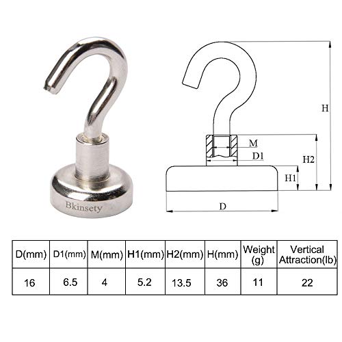 Bkinsety Pack de 12 Gancho Magnético ,Super fuerte Neodimio Gancho Magnético 5.5 kg de Fuerza 16mm de Diámetro Bkinsety Pack de 12 Gancho Magnético ,Super fuerte Neodimio Gancho Magnético 5.5 kg de Fuerza 16mm de Diámetro