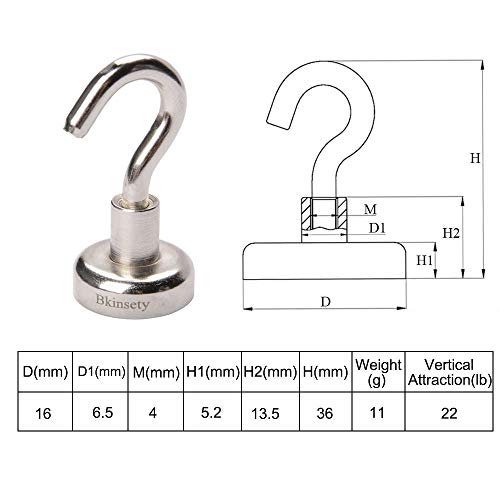 Bkinsety Pack de 12 Gancho Magnético ,Super fuerte Neodimio Gancho Magnético 5.5 kg de Fuerza 16mm de Diámetro