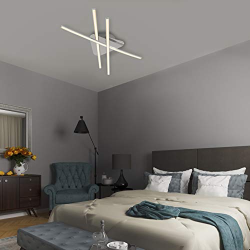 B.K.Licht Lámpara de techo LED 3x8W, Color níquel mate, 3 placas de luz, Lampara de salón moderna en metal y plástico, 230 V, IP20