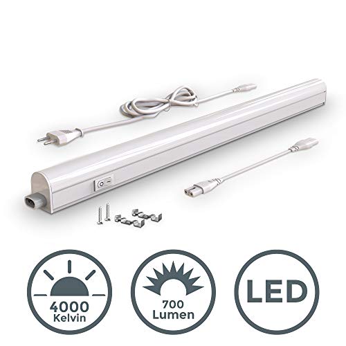 B.K.Licht - Regleta LED bajo armarios y cabinetes, de luz blanca neutra, iluminación bajo mueble con interruptor de luz, 8W, 4000K, 700lm, color blanco