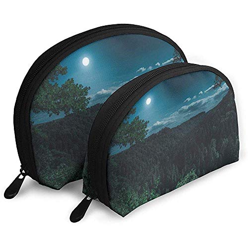 Black Forest Mysterious Moon Bolsas portátiles Bolsa de Maquillaje Bolsa de Aseo, Bolsas de Viaje portátiles multifunción Pequeña Bolsa de Embrague de Maquillaje con Cremallera