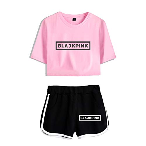 Blackpink KPOP Ropa JISOO Lisa Rose Jennie Camiseta Set Expuestos Pantalones Cortos Ombligo Traje De La Camiseta Crop Top T-Shirt
