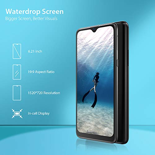 Blackview A80 Moviles Libres 4G Android 10 GO con 6.21" HD+ Water-Drop Screen, Cámara Trasera Cuádruple 13MP, Teléfono Móvil 2GB+16GB (SD 128GB), Batería 4200mAh Smartphone Libre, Face ID/GPS-Negro