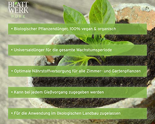 BLATTWERK Pure - 1.000ml: fertilizante 100% orgánico y vegano, completos nutrientes líquidos de hierbas, para plantas de interior y jardín, con aminoácidos, ácidos lácticos, azúcares y minerales. BLATTWERK Pure - 1.000ml: fertilizante 100% orgánico y vegano, completos nutrientes líquidos de hierbas, para plantas de interior y jardín, con aminoácidos, ácidos lácticos, azúcares y minerales.