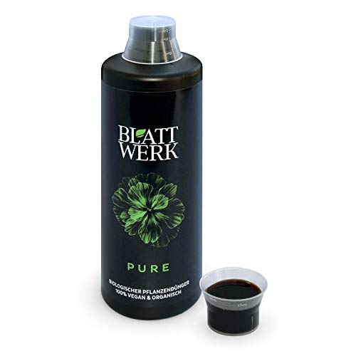 BLATTWERK Pure - 1.000ml: fertilizante 100% orgánico y vegano, completos nutrientes líquidos de hierbas, para plantas de interior y jardín, con aminoácidos, ácidos lácticos, azúcares y minerales.