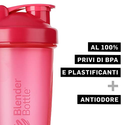 BlenderBottle Classic Botella de agua | Botella mezcladora de batidos de proteínas | con batidor Blenderball | libre de BPA | 590ml - Pink