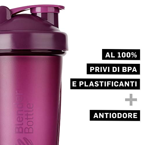 BlenderBottle Classic Botella de agua | Botella mezcladora de batidos de proteínas | con batidor Blenderball | libre de BPA | 590ml - Plum