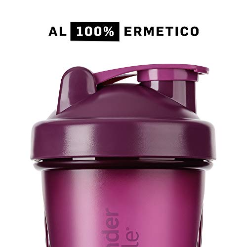 BlenderBottle Classic Botella de agua | Botella mezcladora de batidos de proteínas | con batidor Blenderball | libre de BPA | 590ml - Plum