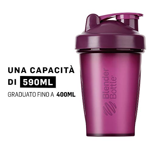 BlenderBottle Classic Botella de agua | Botella mezcladora de batidos de proteínas | con batidor Blenderball | libre de BPA | 590ml - Plum