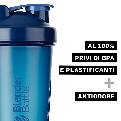 BlenderBottle Classic Botella de agua | Botella mezcladora de batidos de proteínas | con batidor Blenderball | libre de BPA | 820ml - Navy