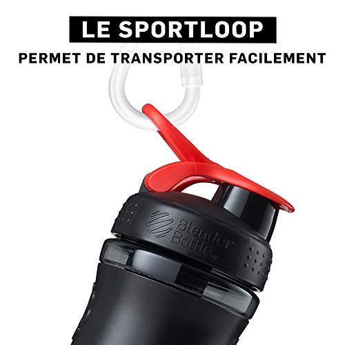 BlenderBottle Sportmixer Botella de agua | Botella mezcladora de batidos de proteínas | con batidor Blenderball | libre de BPA | Tritan| 590ml - negro/rojo