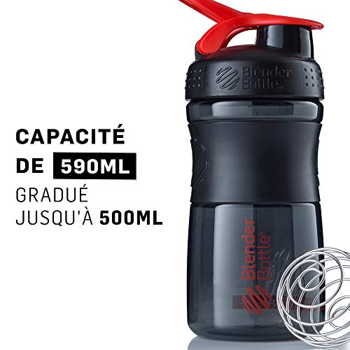 BlenderBottle Sportmixer Botella de agua | Botella mezcladora de batidos de proteínas | con batidor Blenderball | libre de BPA | Tritan| 590ml - negro/rojo