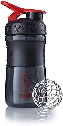 BlenderBottle Sportmixer Botella de agua | Botella mezcladora de batidos de proteínas | con batidor Blenderball | libre de BPA | Tritan| 590ml - negro/rojo