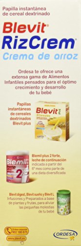 Blevit Rizcrem, 1 unidad 300 gr. Papilla elaborada a partir de crema de arroz con bifidobacterias y lactobacilos.