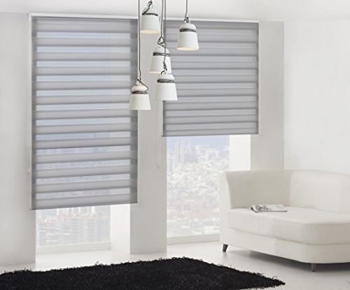 Blindecor Lira Estor Enrollable de Doble Capa, Noche y Día, Poliéster, Gris Plata, 120X180 Blindecor Lira Estor Enrollable de Doble Capa, Noche y Día, Poliéster, Gris Plata, 120X180