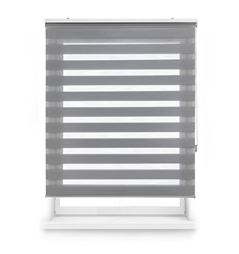 Blindecor Lira Estor Enrollable de Doble Capa, Noche y Día, Poliéster, Gris Plata, 120X180 Blindecor Lira Estor Enrollable de Doble Capa, Noche y Día, Poliéster, Gris Plata, 120X180
