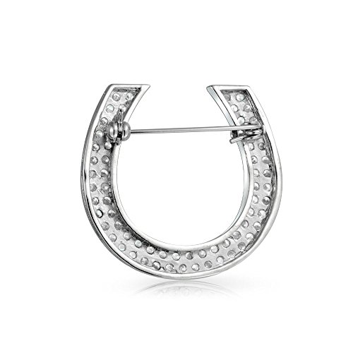 Bling Jewelry Gran Declaración De Moda Caballo Zirconia Cúbico CZ Bufanda Herradura Broche para Mujer De Latón Chapado En Plata