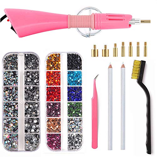 BLINGINBOX - Aplicador Hotfix de diamantes de imitación con 7 boquillas diferentes, kit de limpieza, pinzas y cepillo, 2 cajas de 4000 unidades BLINGINBOX - Aplicador Hotfix de diamantes de imitación con 7 boquillas diferentes, kit de limpieza, pinzas y cepillo, 2 cajas de 4000 unidades