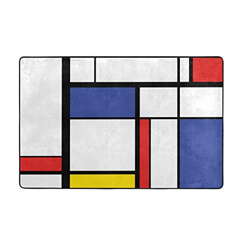 Blived Alfombra de baño Alfombra,Patrón Azul Pintura Moderna Abstracta en Mondrian Colorido Bauhaus Alfombra de baño geométrica 75cmx45cm