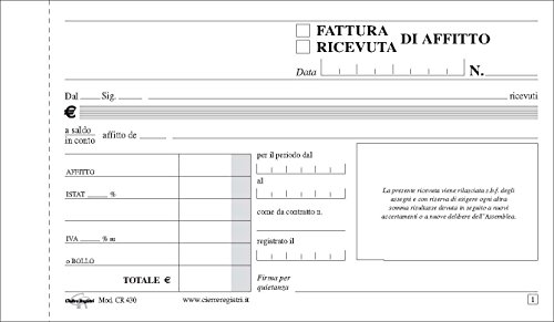 Bloc de facturas de recibos de alquiler, 2 copias, formato 10 x 16,8 cm, CR430/6214C Bloc de facturas de recibos de alquiler, 2 copias, formato 10 x 16,8 cm, CR430/6214C