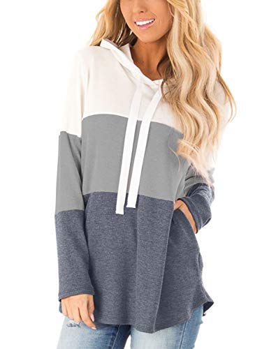Blooming Jelly Sudaderas Mujer con Capucha Bloque de Color a Rayas Camiseta de Manga Larga Túnica Suéter con Cordón Tops con Bolsillos Blooming Jelly Sudaderas Mujer con Capucha Bloque de Color a Rayas Camiseta de Manga Larga Túnica Suéter con Cordón Tops con Bolsillos