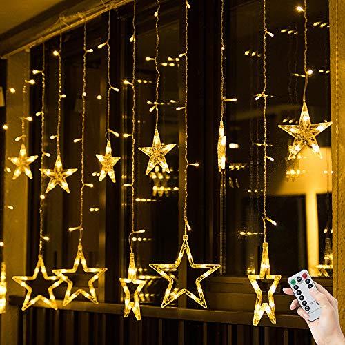 BLOOMWIN Guirnaldas Luminosas Estrellas Cortina Luces 2m x 1m 138 LED 12 Estrellas con Control Remoto 8 modos 5V USB Cadena Luces de Navidad para el Balcón, Ventana, Pared, Escaparate, Boda, Fiesta