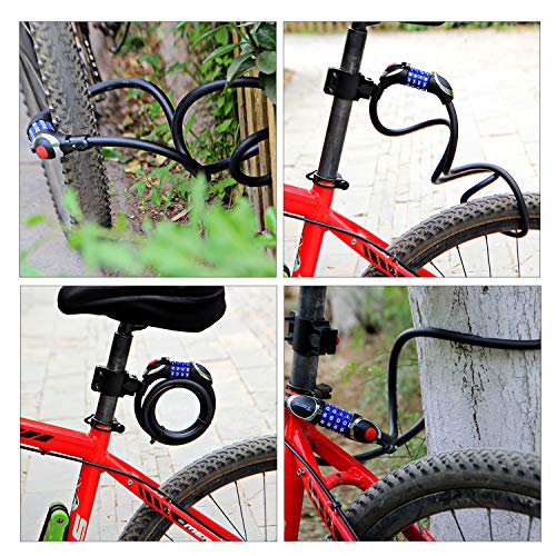 Bloqueo de la bicicleta con luz LED, 120 cm Cable de bloqueo de la bicicleta Basic Self Coiling Combinación reiniciable Bloqueo de cable de la bicicleta de 4 dígitos con soporte de montaje de cortesía
