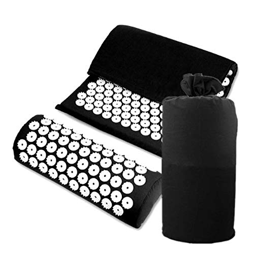 Blue Yoga Lotus Spike Acupressure Mat Pillow Set Acupressure Massage Cushion Mat Relieves Stress Pain Body Massager with Carry Bag