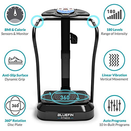 Bluefin Fitness Plataforma Vibratoria | Modelo Pro | Diseño Mejorado con Motores Silenciosos y Altavoces Incorporados