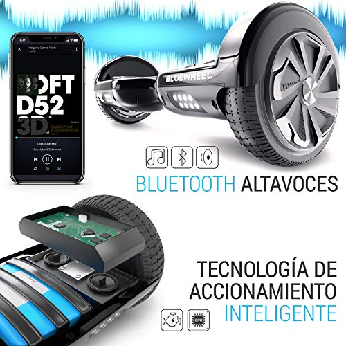 Bluewheel 6.5" Patinete eléctrico - Marca de calidad alemana - Hoverboard con Sistema de Seguridad para Niños, Altavoz Bluetooth y Luces LED, 2 Motores de 700W - Patín Eléctrico Auto Equilibrio HX310s