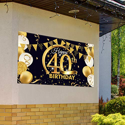 Blulu Decoración de Fiesta de 40 Cumpleaños, Tela Extra Grande Póster de Señal Dorado Negro para 40 Aniversario Fondo de Foto, Materiales de Fiesta de Cumpleaños, 72,8 x 43,3 Pulgadas (Estilo B)