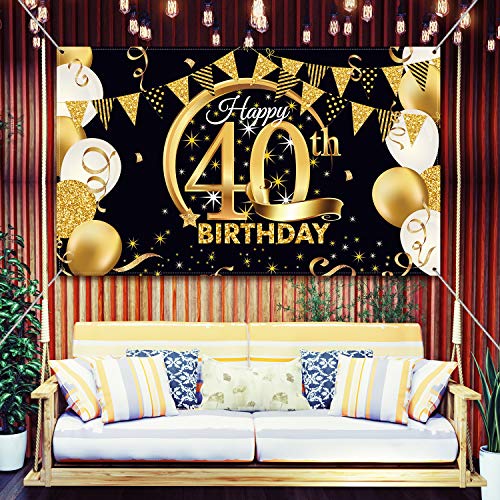 Blulu Decoración de Fiesta de 40 Cumpleaños, Tela Extra Grande Póster de Señal Dorado Negro para 40 Aniversario Fondo de Foto, Materiales de Fiesta de Cumpleaños, 72,8 x 43,3 Pulgadas (Estilo B) Blulu Decoración de Fiesta de 40 Cumpleaños, Tela Extra Grande Póster de Señal Dorado Negro para 40 Aniversario Fondo de Foto, Materiales de Fiesta de Cumpleaños, 72,8 x 43,3 Pulgadas (Estilo B)