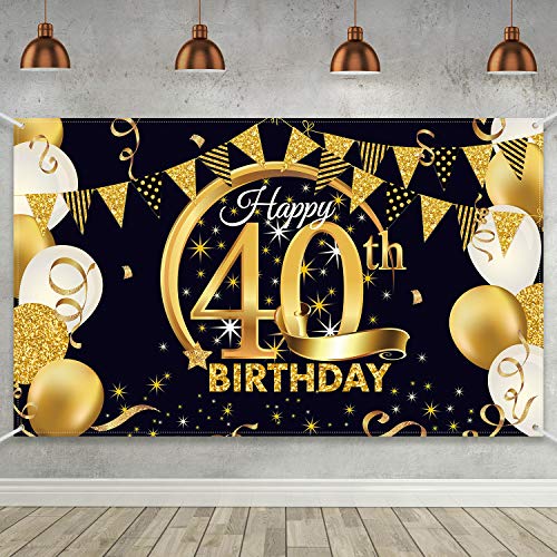 Blulu Decoración de Fiesta de 40 Cumpleaños, Tela Extra Grande Póster de Señal Dorado Negro para 40 Aniversario Fondo de Foto, Materiales de Fiesta de Cumpleaños, 72,8 x 43,3 Pulgadas (Estilo B) Blulu Decoración de Fiesta de 40 Cumpleaños, Tela Extra Grande Póster de Señal Dorado Negro para 40 Aniversario Fondo de Foto, Materiales de Fiesta de Cumpleaños, 72,8 x 43,3 Pulgadas (Estilo B)