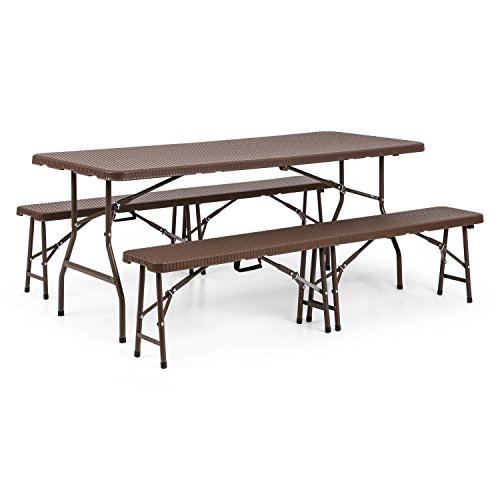 blumfeldt Burgos Set Edition - Conjunto de Muebles para Carpa de jardín, Juego de 2 Bancos y Mesa, 8-10 Personas, HDPE, Estructura Acero, Resistente Exteriores, Cierres de Seguridad, Marrón blumfeldt Burgos Set Edition - Conjunto de Muebles para Carpa de jardín, Juego de 2 Bancos y Mesa, 8-10 Personas, HDPE, Estructura Acero, Resistente Exteriores, Cierres de Seguridad, Marrón