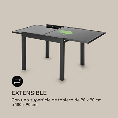 blumfeldt Pamplona Mesa de Exteriores - Extensible, Hecha de Aluminio y Vidrio, SmartSpace, Superficie máxima de 180 x 83 cm, Espacio para 6 Personas, Resistente a la Intemperie, Gris Oscuro blumfeldt Pamplona Mesa de Exteriores - Extensible, Hecha de Aluminio y Vidrio, SmartSpace, Superficie máxima de 180 x 83 cm, Espacio para 6 Personas, Resistente a la Intemperie, Gris Oscuro