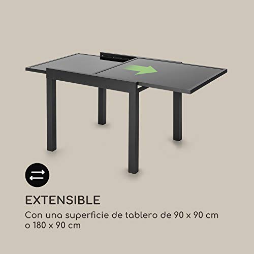 blumfeldt Pamplona Mesa de Exteriores - Extensible, Hecha de Aluminio y Vidrio, SmartSpace, Superficie máxima de 180 x 83 cm, Espacio para 6 Personas, Resistente a la Intemperie, Gris Oscuro