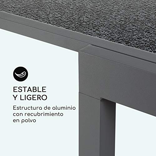 blumfeldt Tenerife – Mesa de Exteriores, Mesa Extensible, Hecha de Aluminio, Vidrio endurecido, fácil de Montar, EasyStone Finish: estética de Piedra Natural, tamaño máximo de 180 x 90 cm, Granito