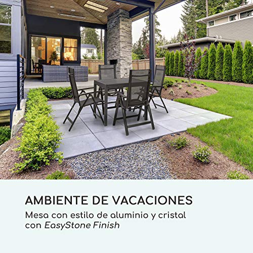 blumfeldt Tenerife – Mesa de Exteriores, Mesa Extensible, Hecha de Aluminio, Vidrio endurecido, fácil de Montar, EasyStone Finish: estética de Piedra Natural, tamaño máximo de 180 x 90 cm, Granito