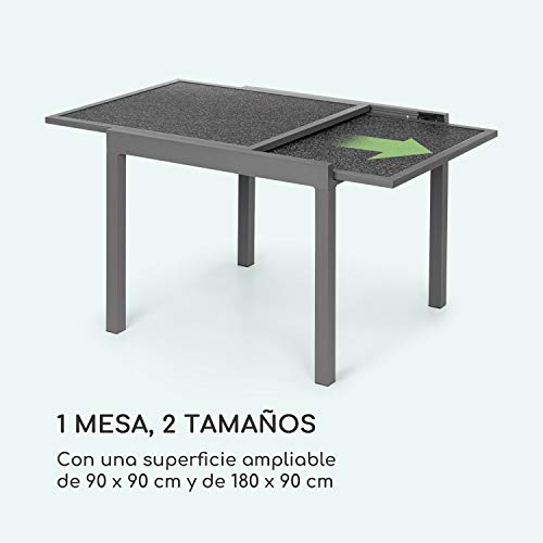 blumfeldt Tenerife – Mesa de Exteriores, Mesa Extensible, Hecha de Aluminio, Vidrio endurecido, fácil de Montar, EasyStone Finish: estética de Piedra Natural, tamaño máximo de 180 x 90 cm, Granito