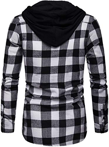 Blusa de Hombre Camisetas de Cuadros Ocasionales de los Jersey Blusa con Capucha Superior Cosiendo Manga Larga con Capucha para Hombre (Blanco y Negro - A115, Small) Blusa de Hombre Camisetas de Cuadros Ocasionales de los Jersey Blusa con Capucha Superior Cosiendo Manga Larga con Capucha para Hombre (Blanco y Negro - A115, Small)