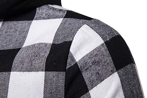 Blusa de Hombre Camisetas de Cuadros Ocasionales de los Jersey Blusa con Capucha Superior Cosiendo Manga Larga con Capucha para Hombre (Blanco y Negro - A115, Small) Blusa de Hombre Camisetas de Cuadros Ocasionales de los Jersey Blusa con Capucha Superior Cosiendo Manga Larga con Capucha para Hombre (Blanco y Negro - A115, Small)