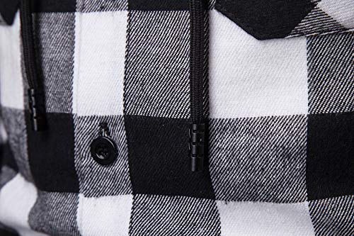 Blusa de Hombre Camisetas de Cuadros Ocasionales de los Jersey Blusa con Capucha Superior Cosiendo Manga Larga con Capucha para Hombre (Blanco y Negro - A115, Small)