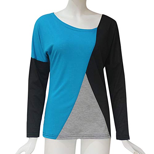 Blusa Moda Patchwork Casual para Mujer Sudadera con Capucha Tallas Grandes Color Block Tallas Grandes O-Neck Manga Larga Camiseta Tops Invierno Abrigos Liquidación de Venta SHOBDW (Azul Claro,S)