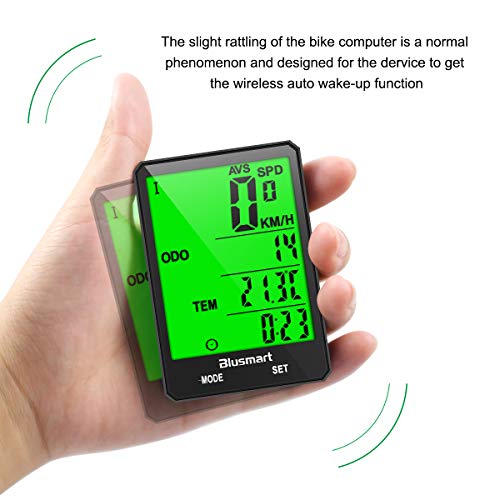 Blusmart - Ciclocomputador inalámbrico para bicicleta, resistente al agua, 21 funciones, cuentakilómetros inalámbrico, pantalla LCD, velocidad automática para ciclismo Blusmart - Ciclocomputador inalámbrico para bicicleta, resistente al agua, 21 funciones, cuentakilómetros inalámbrico, pantalla LCD, velocidad automática para ciclismo
